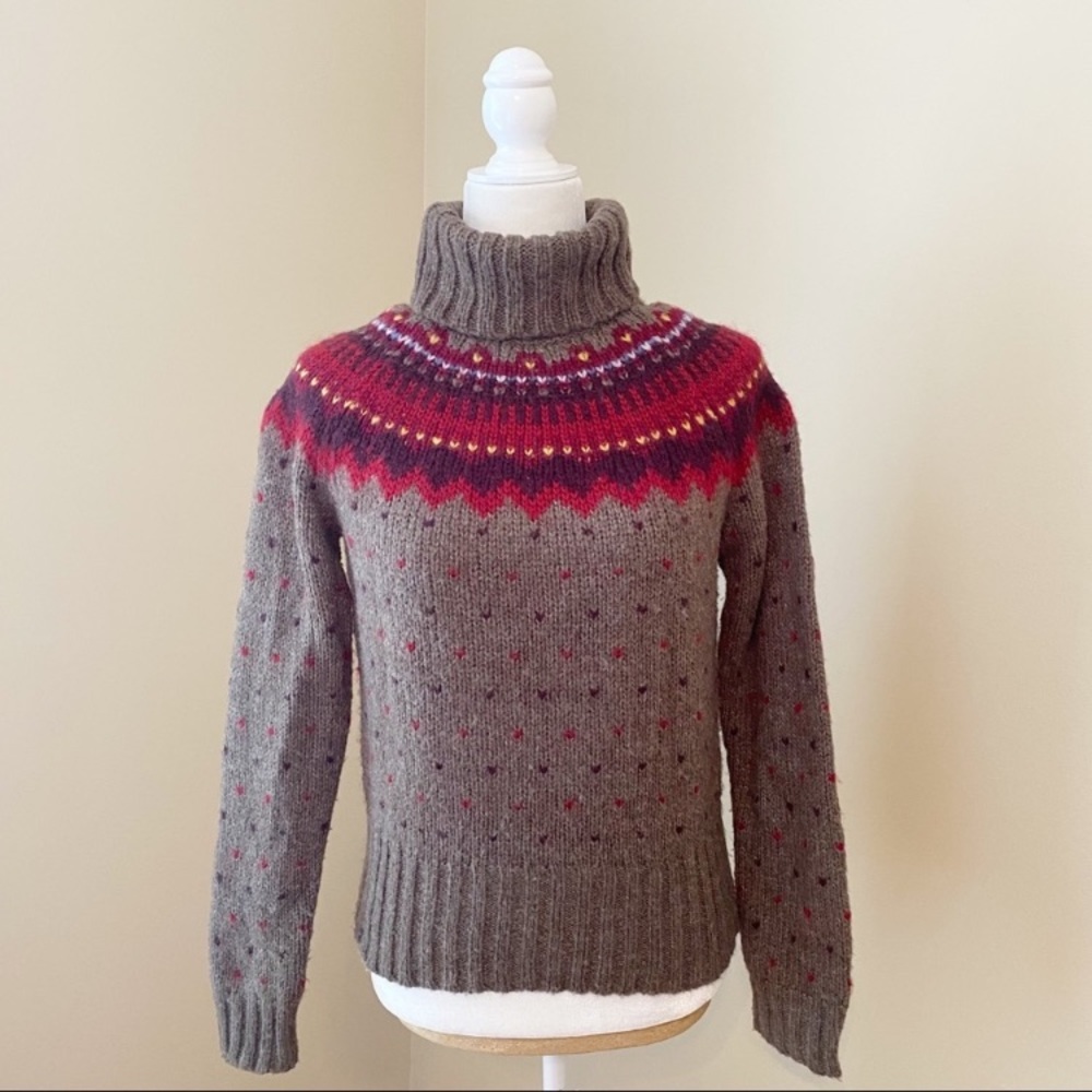 J. Crew Fair Isle Turtleneck Wool Blend Sweater - Petite Medium